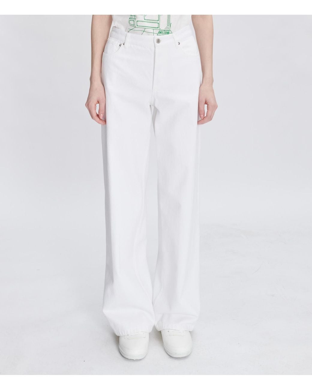 A.P.C. White Elisabeth Button Detailed Wide Leg Jeans