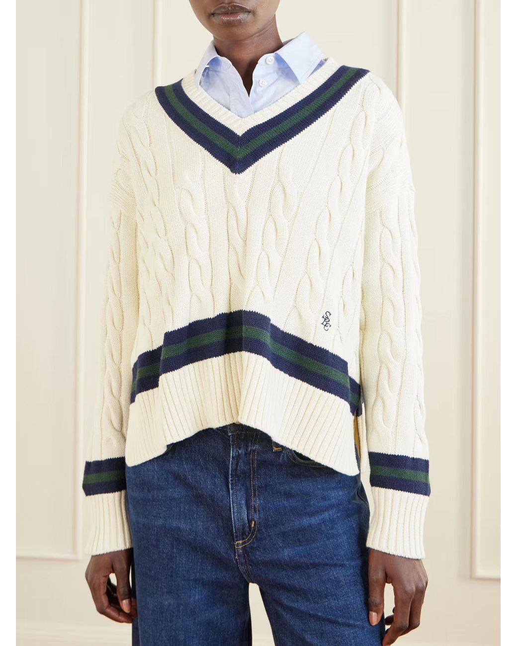 Sporty & Rich Blue Striped Cable Knit Sweater