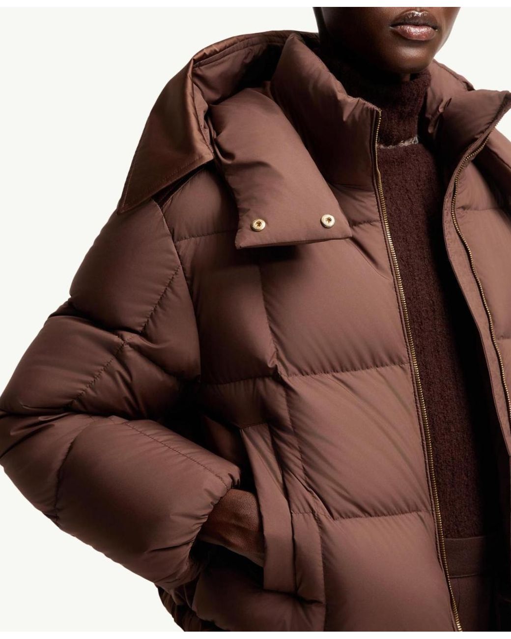Moncler Brown Legerete Square-Quilted Hooded Short Down Jacket