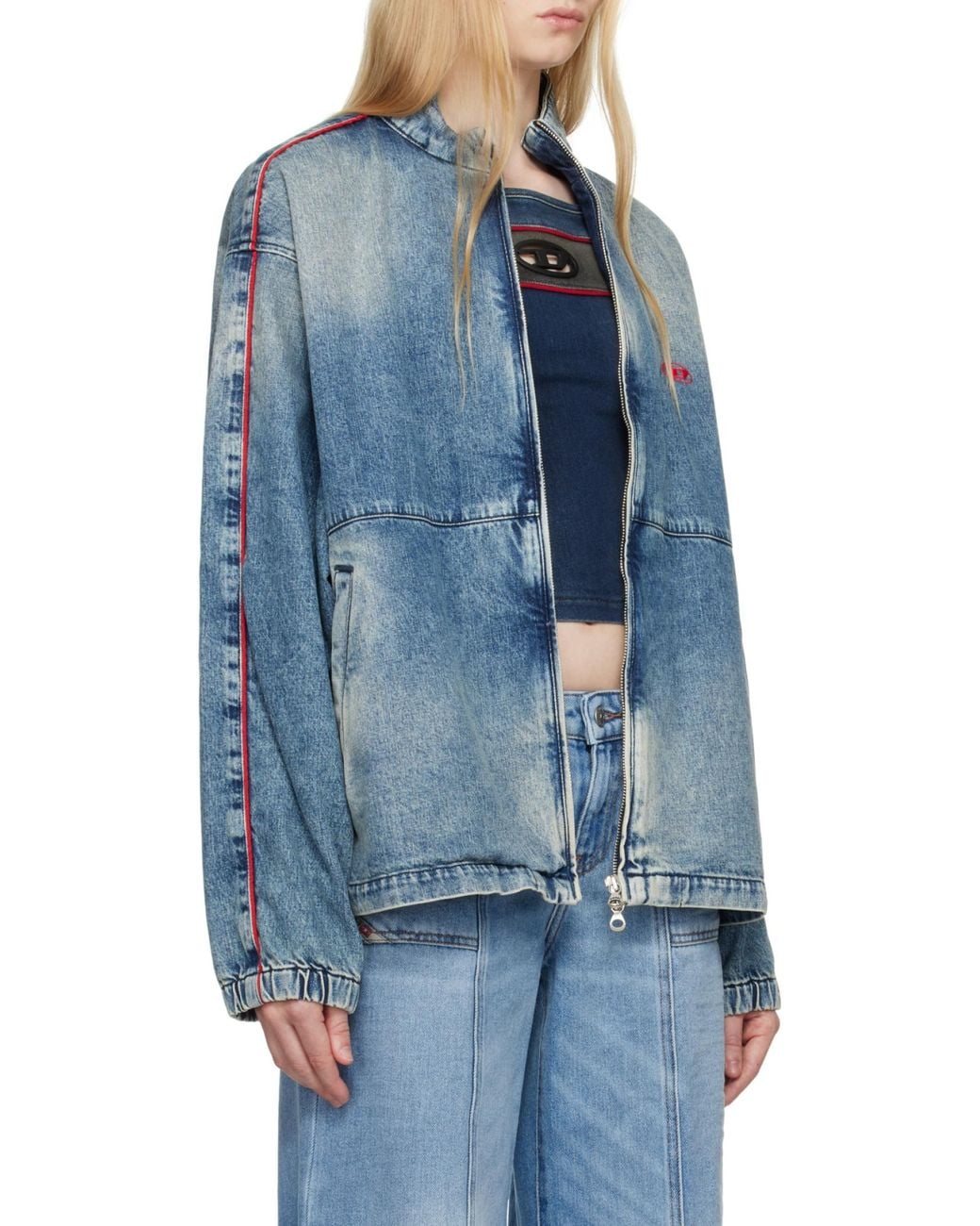 DIESEL Blue Logo Embroidered Denim Jacket for men