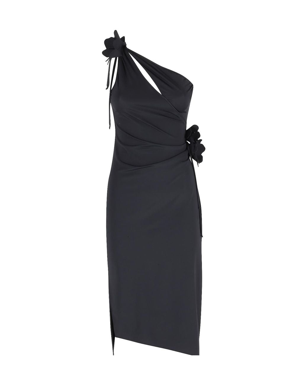 Coperni Blue One-Shoulder Flower Midi Gown Dress