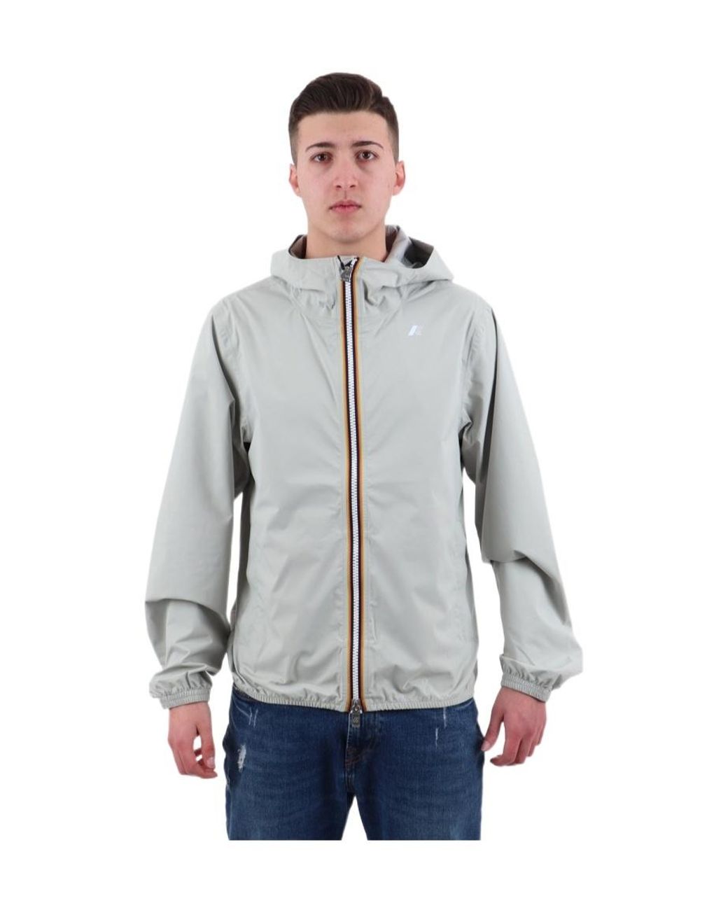 K-Way Gray Logo Printed Hooded Zipped Jacket for men