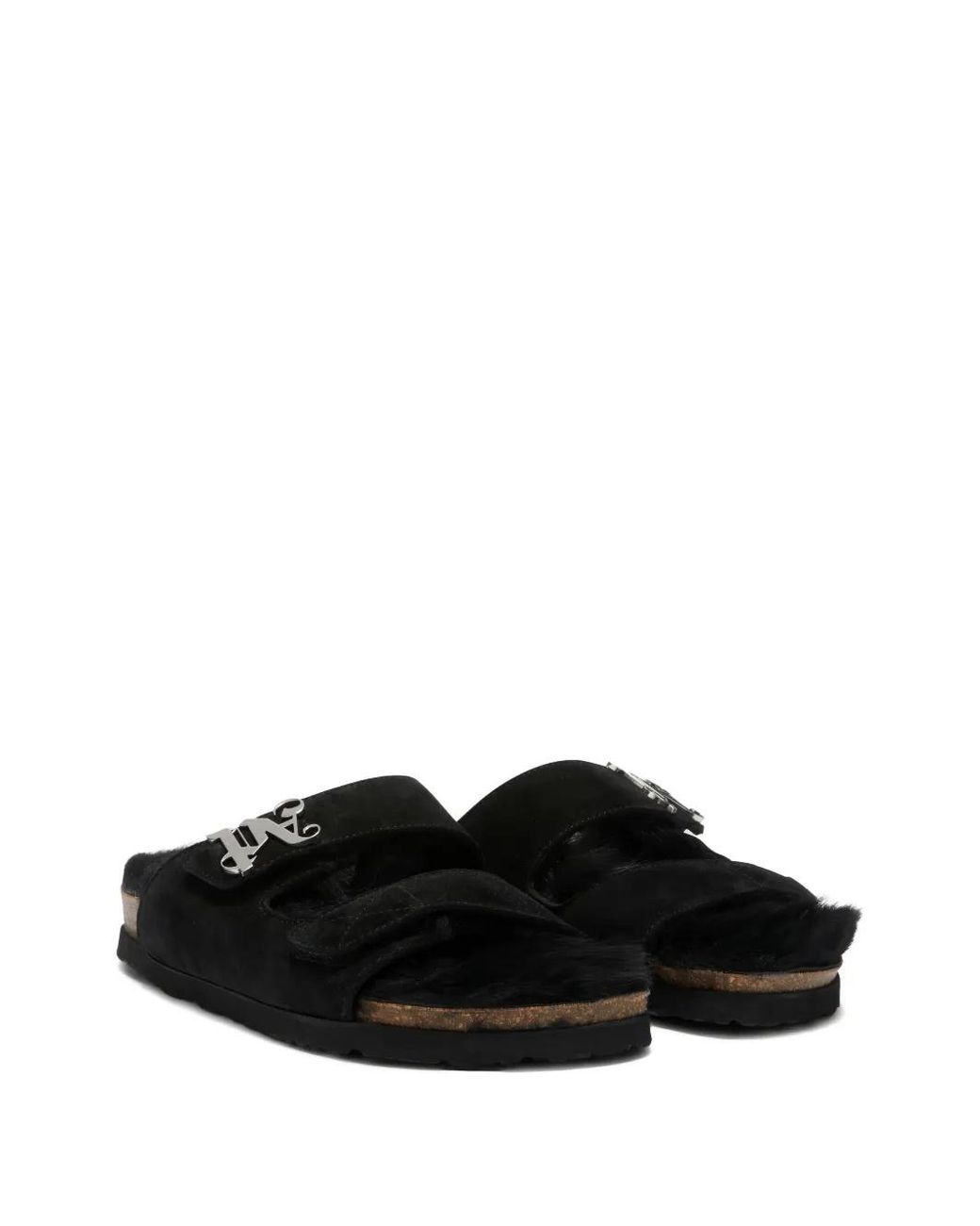 Palm Angels Black Fur Logo Sandals