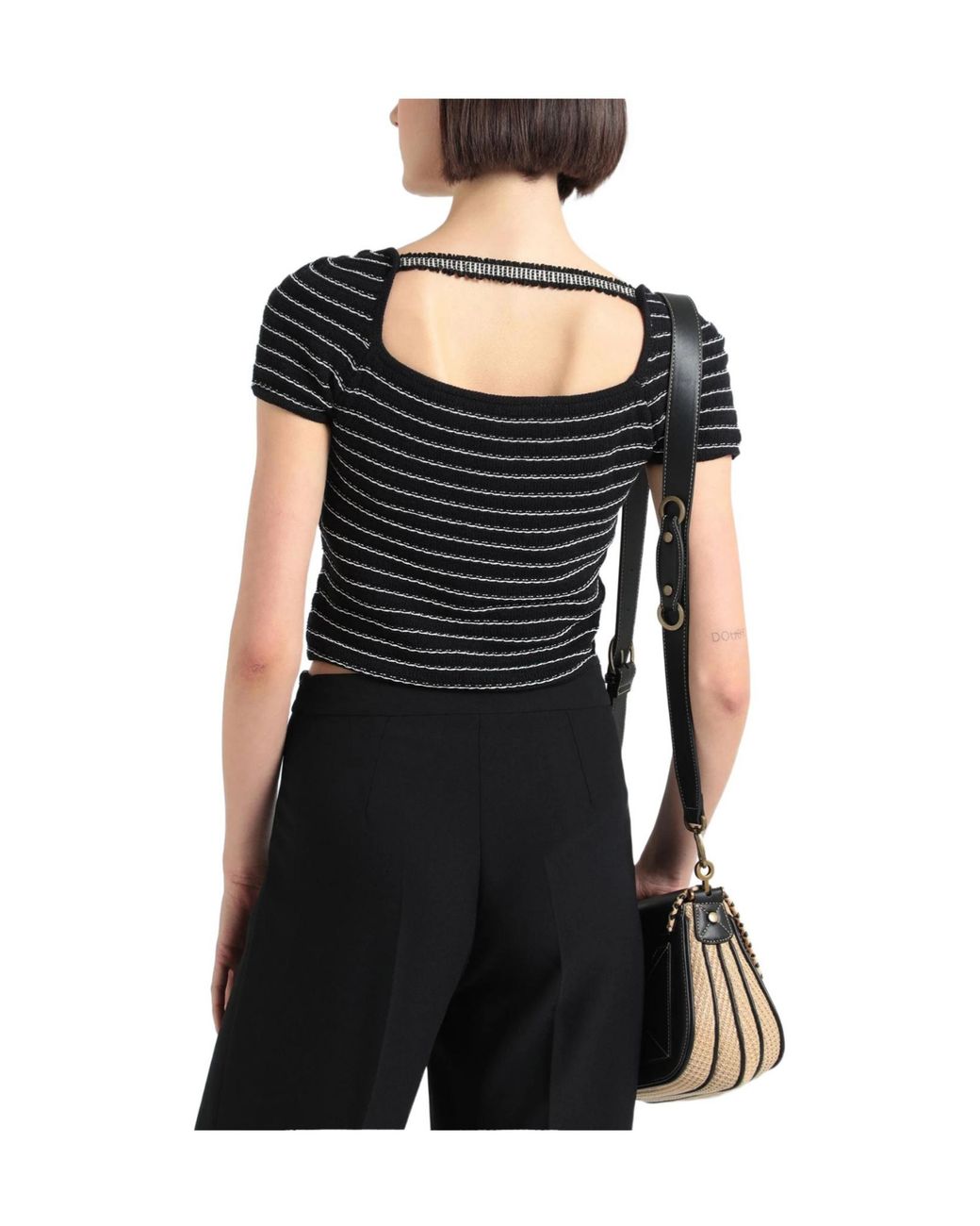 MAX&Co. Black Striped Cropped Knit Top