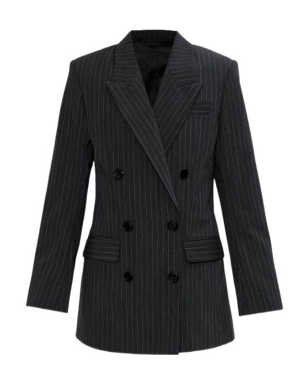 Isabel Marant Black Double-Breasted Striped Blazer