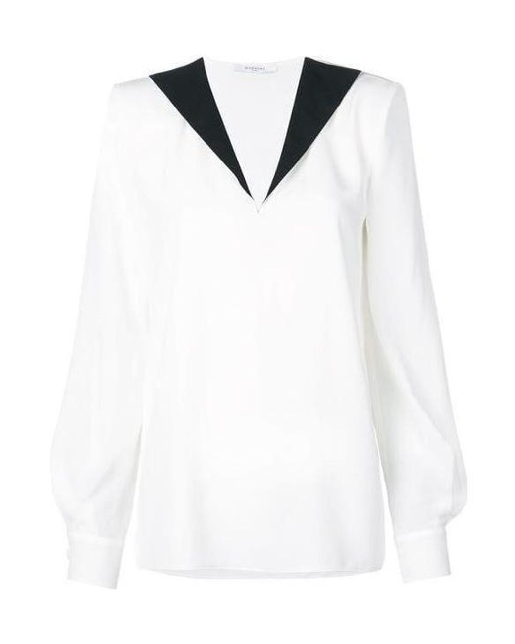 Givenchy White Contrast V-Neck Blouse