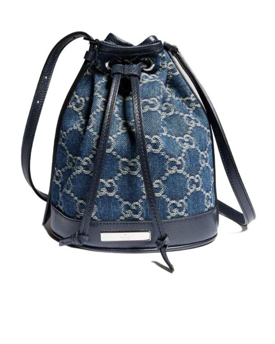 Gucci Blue Mini Bucket Bag With Plaque