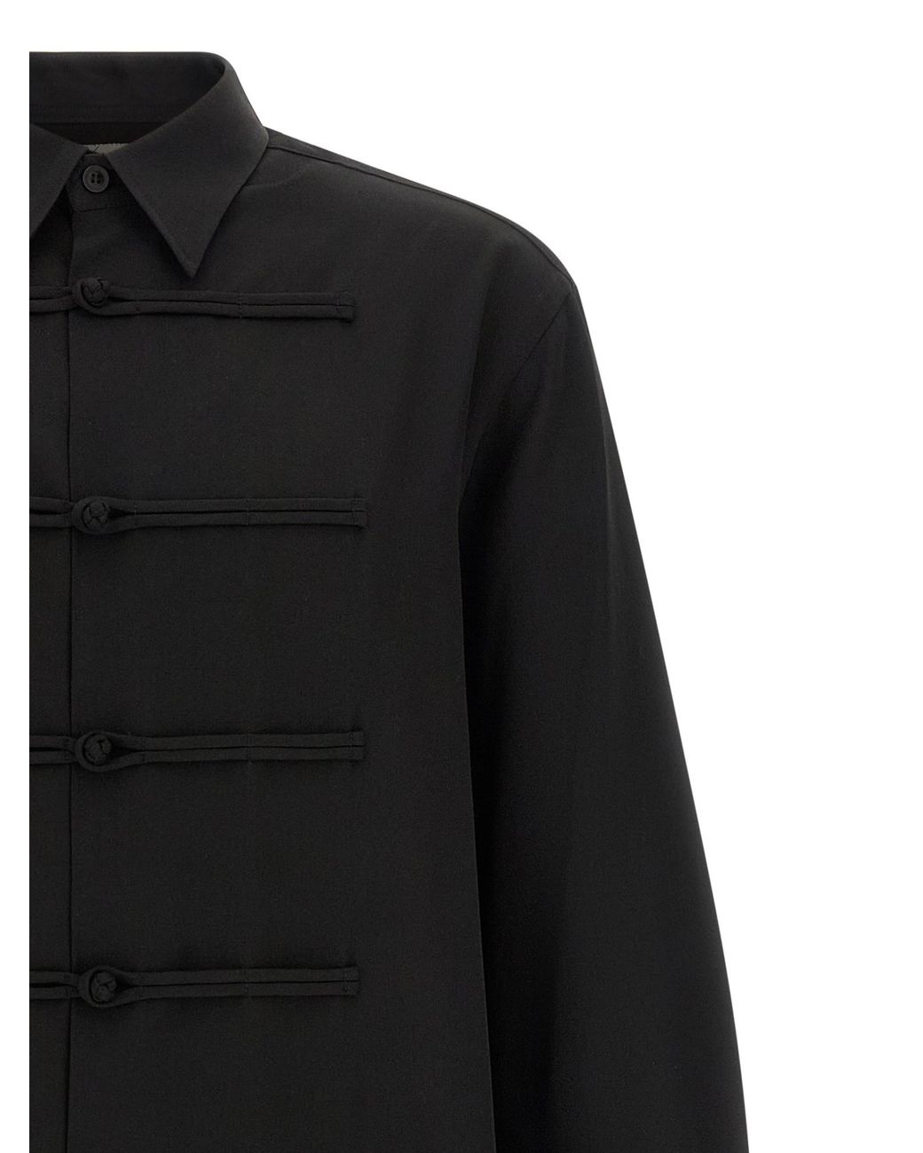 Yohji Yamamoto Black Frog-Fastening Long-Line Shirt for men