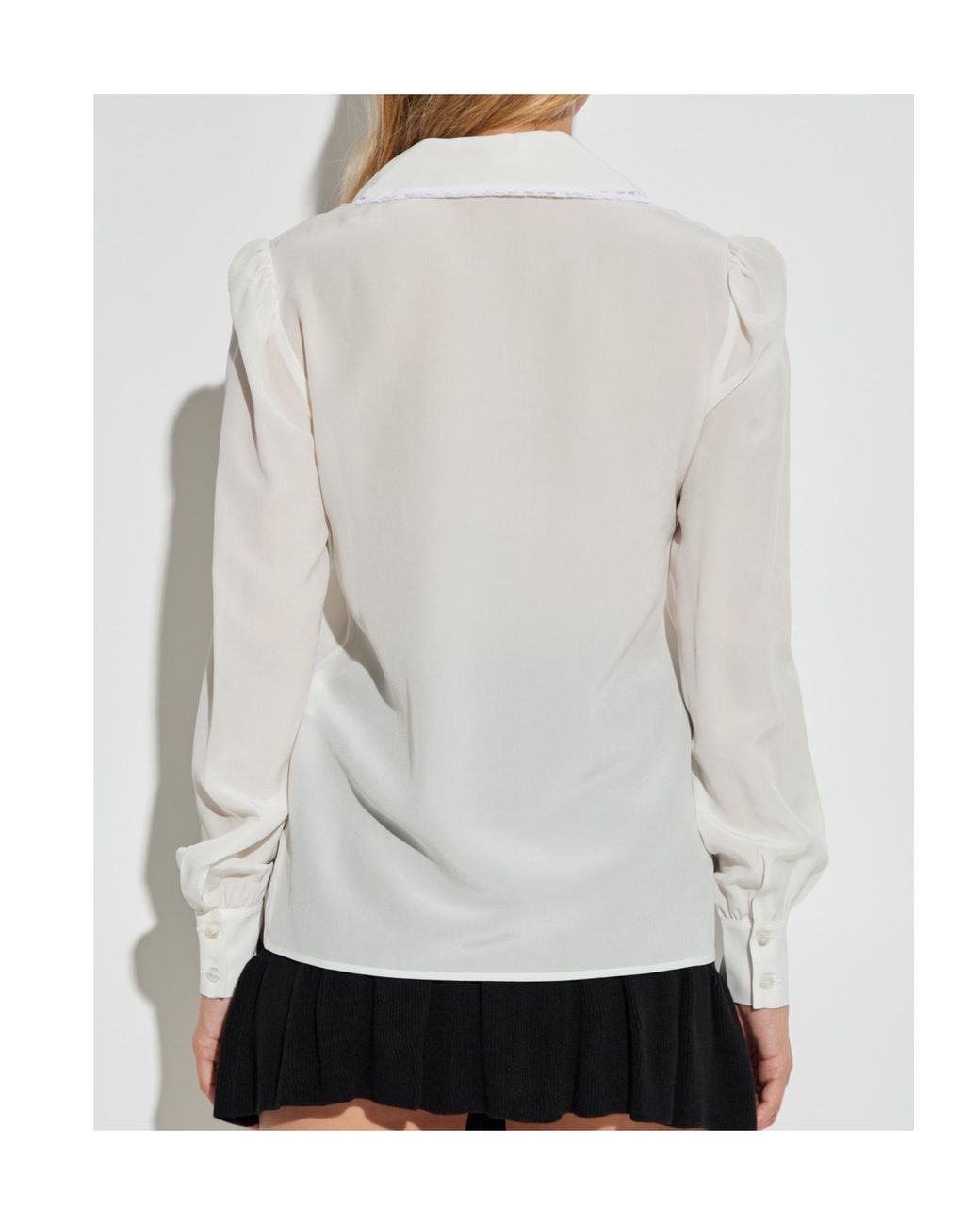 Alessandra Rich White Lace-Trimmed Pleated Blouse