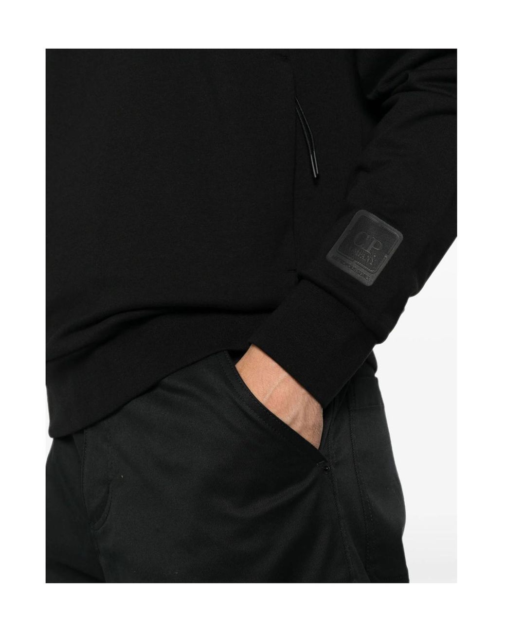 C P Company Black Metropolis Series Logo-Patch Hoodie for men