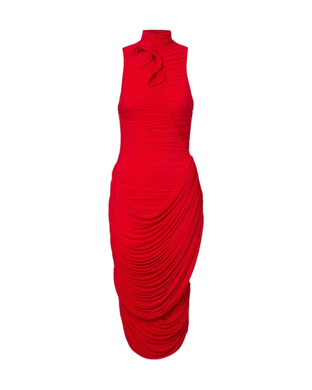 Magda Butrym Red Floral-Appliqué Draped Gown