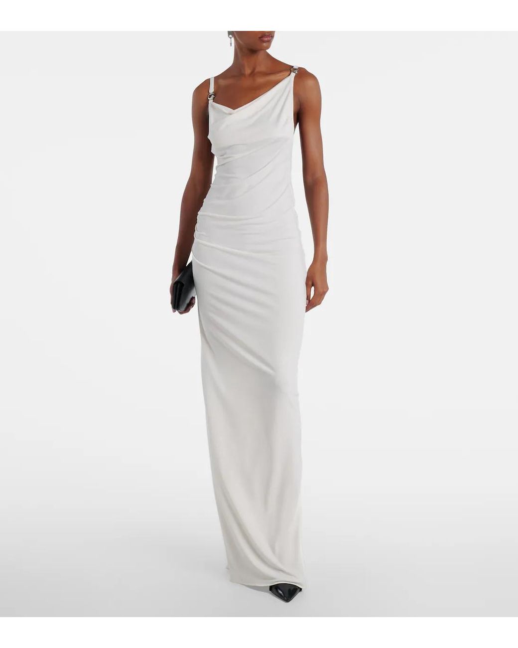 Coperni White Draped Back Knit Super Long Dress