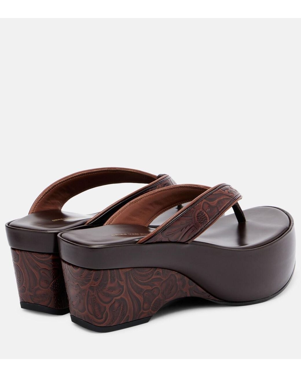 Dries Van Noten Brown Embossed Leather Platform Flip-Flops