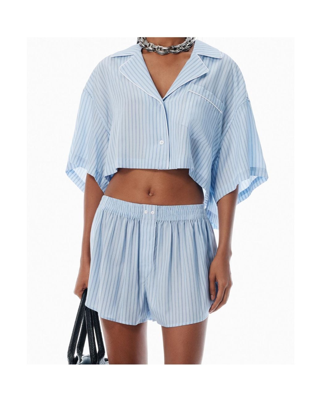 T By Alexander Wang Blue Striped Boxy Shirt