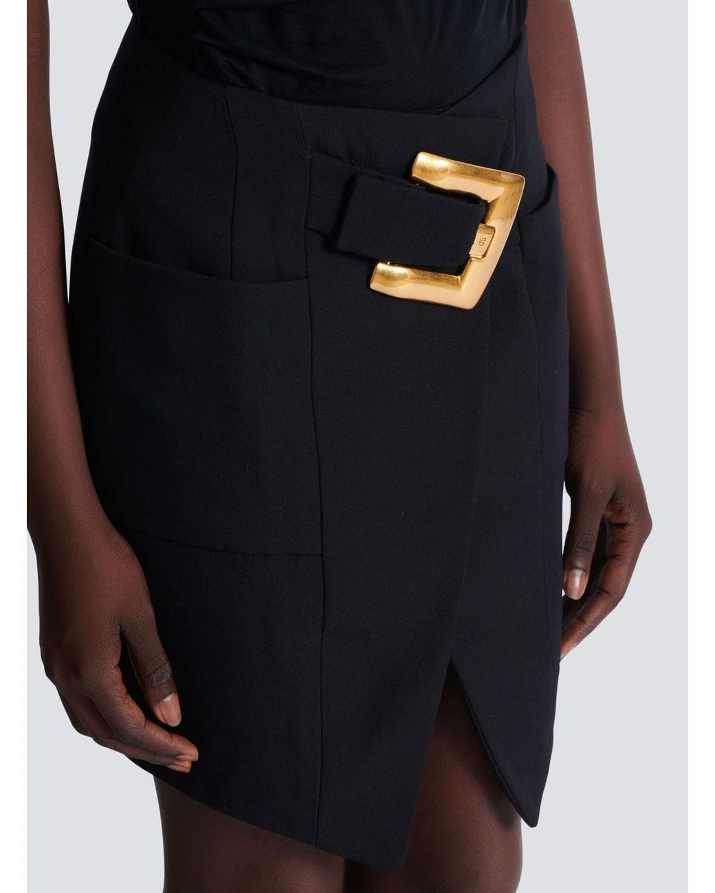 Balmain Black Belted Mini Skirt