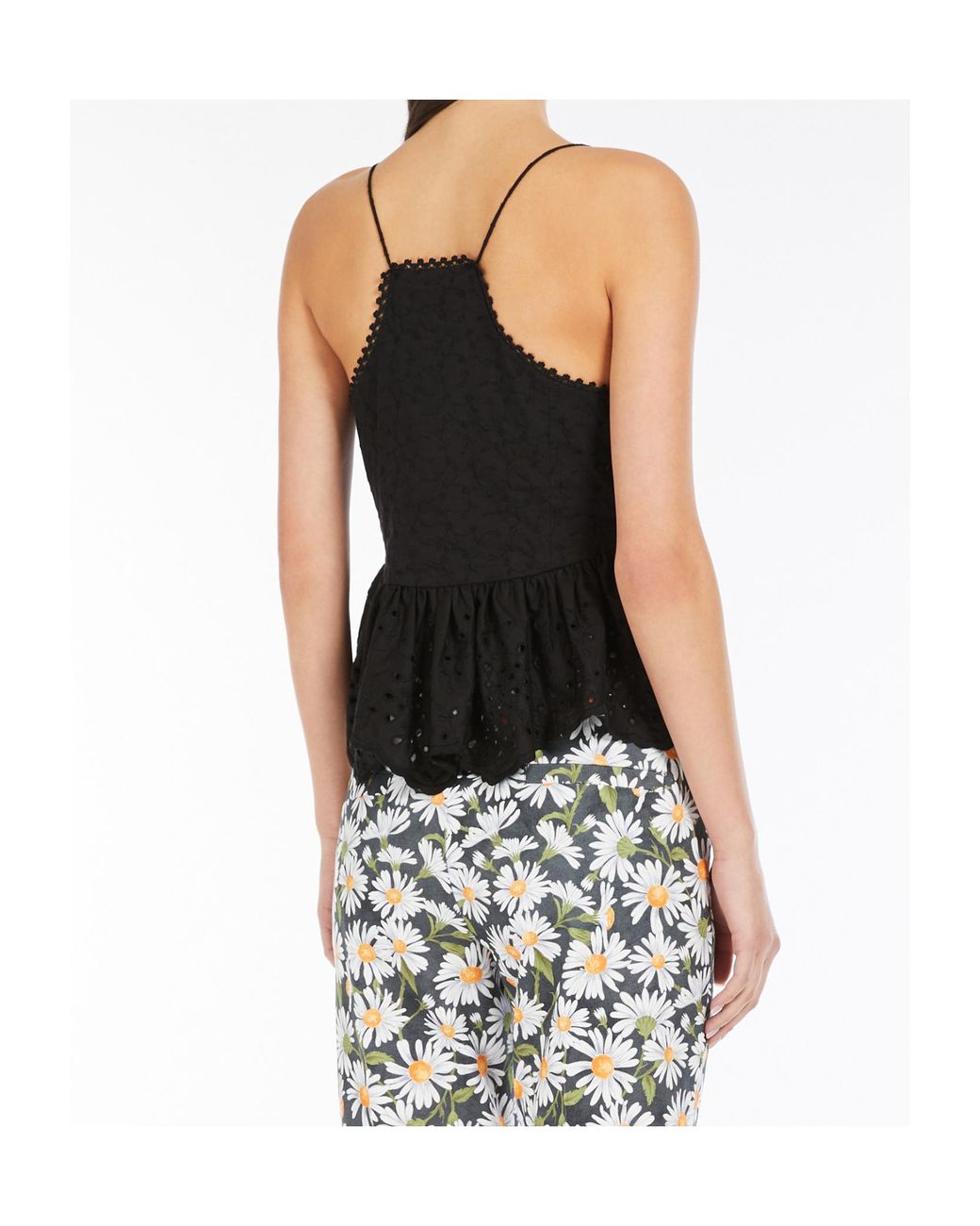 Weekend by Maxmara Black Embroidered Spaghetti Strap Top
