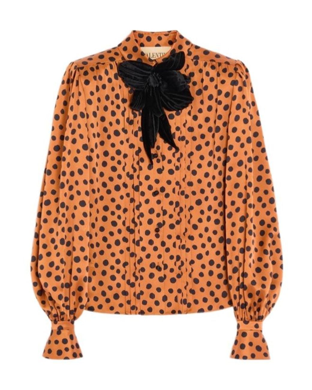 Valentino Orange Crepe Satin Shirt With Plus De Pois Dalmata Print