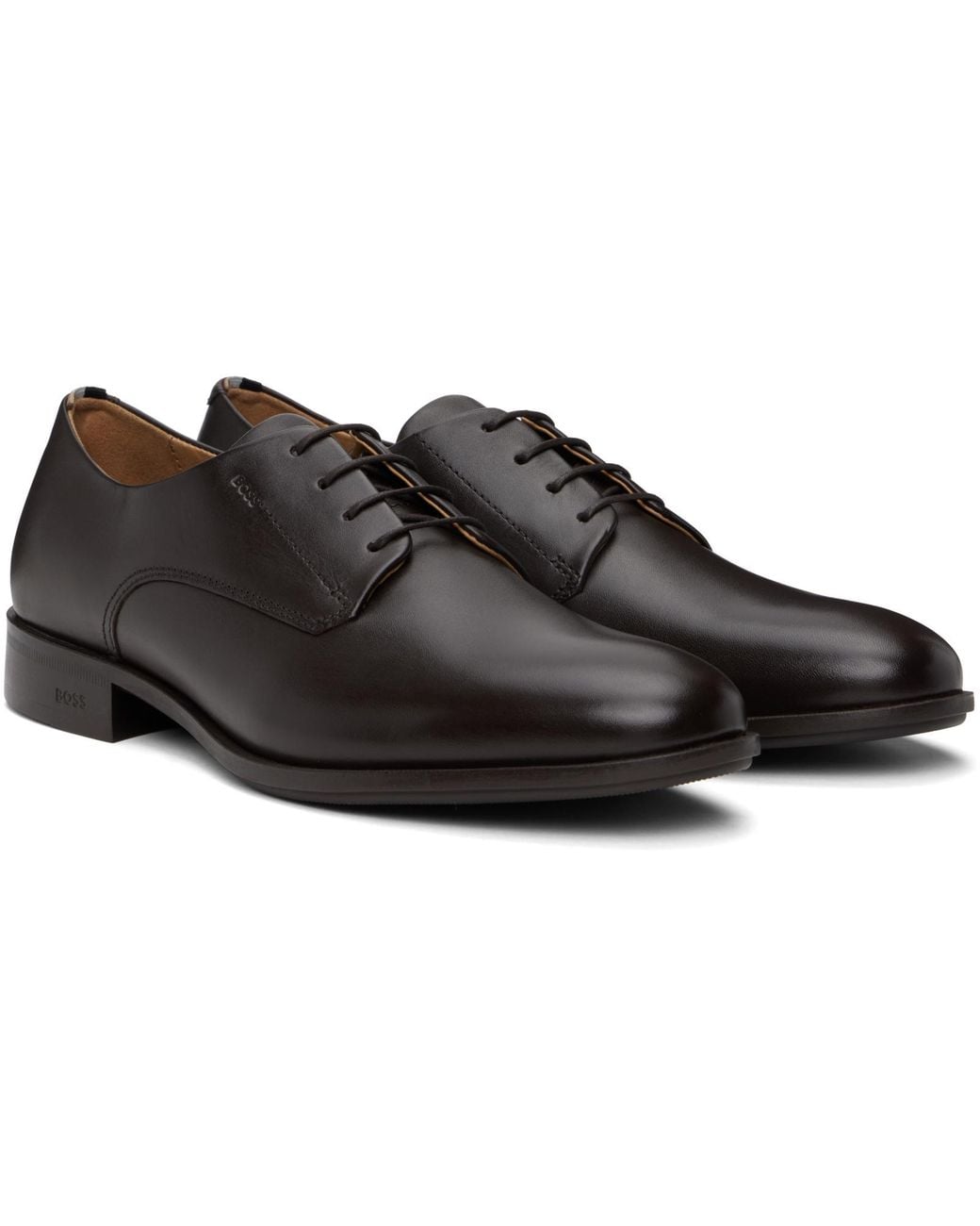 Boss Brown Almond-Toe Leather Derby Shoes for men