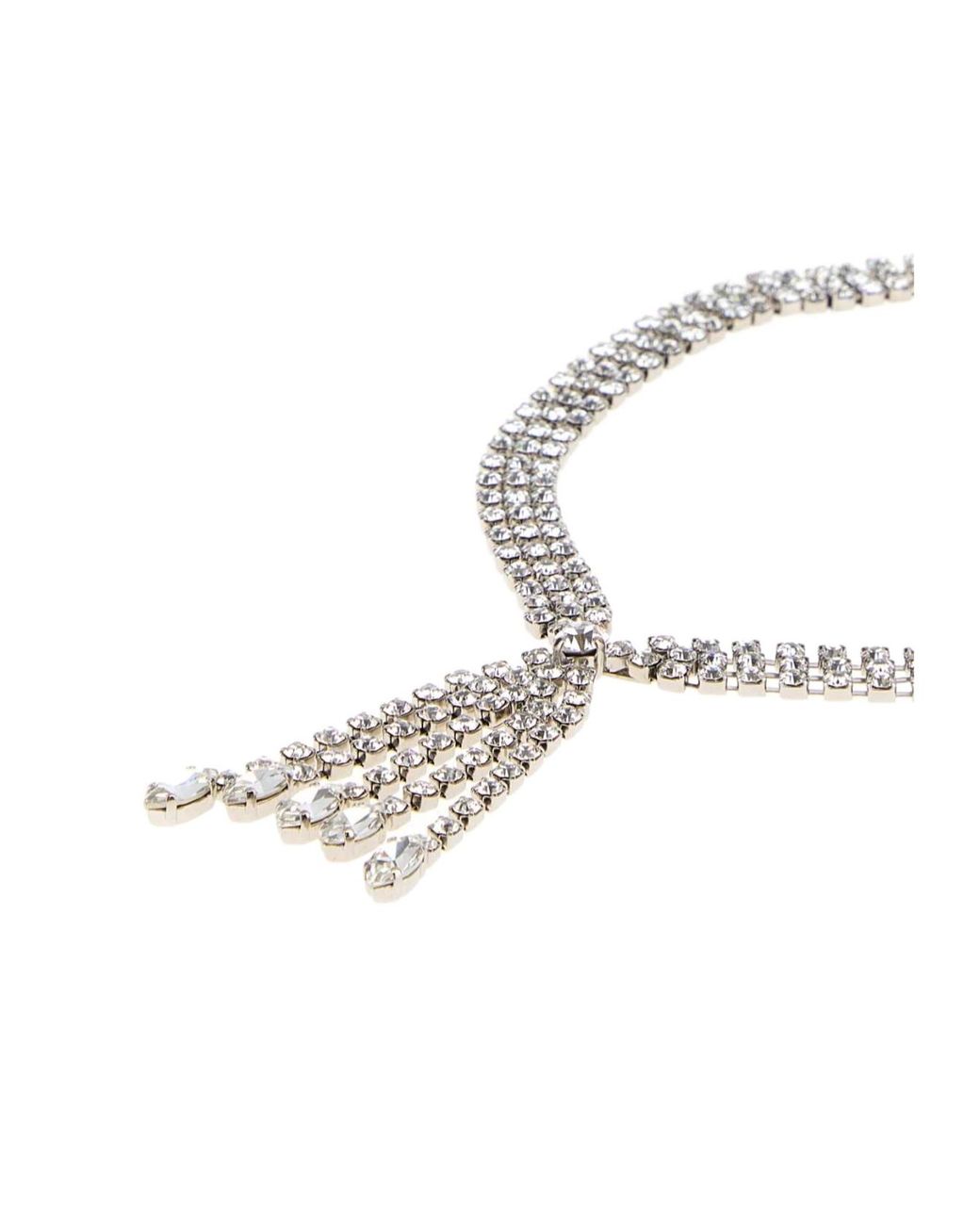 Alessandra Rich White Crystal Fringe Necklace