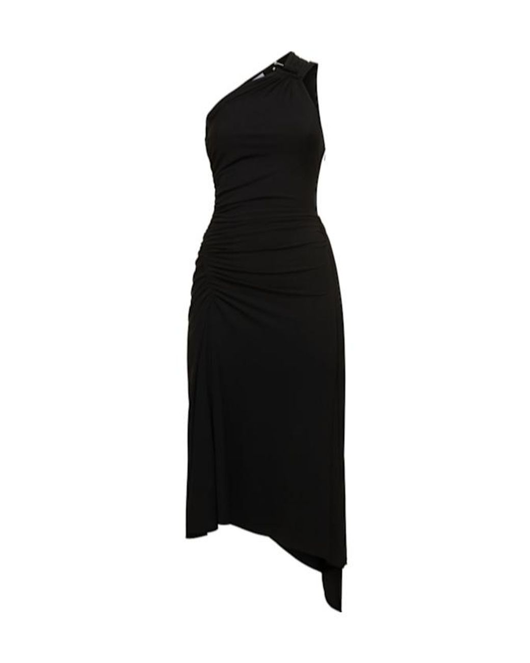 Michael Kors Black Ruched Jersey One-shoulder Dress