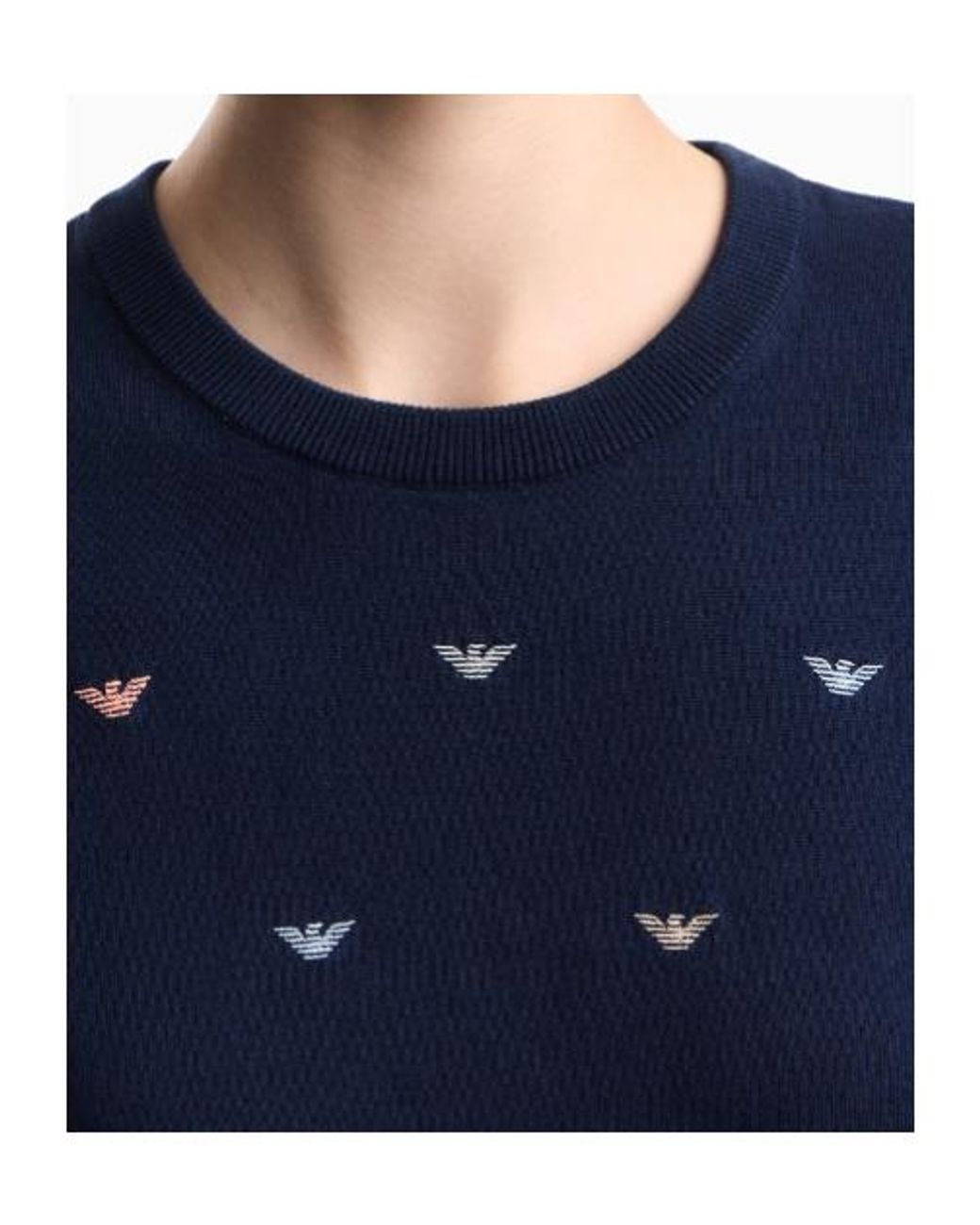 Emporio Armani Blue Logo-Embroidered Short-Sleeve Sweater