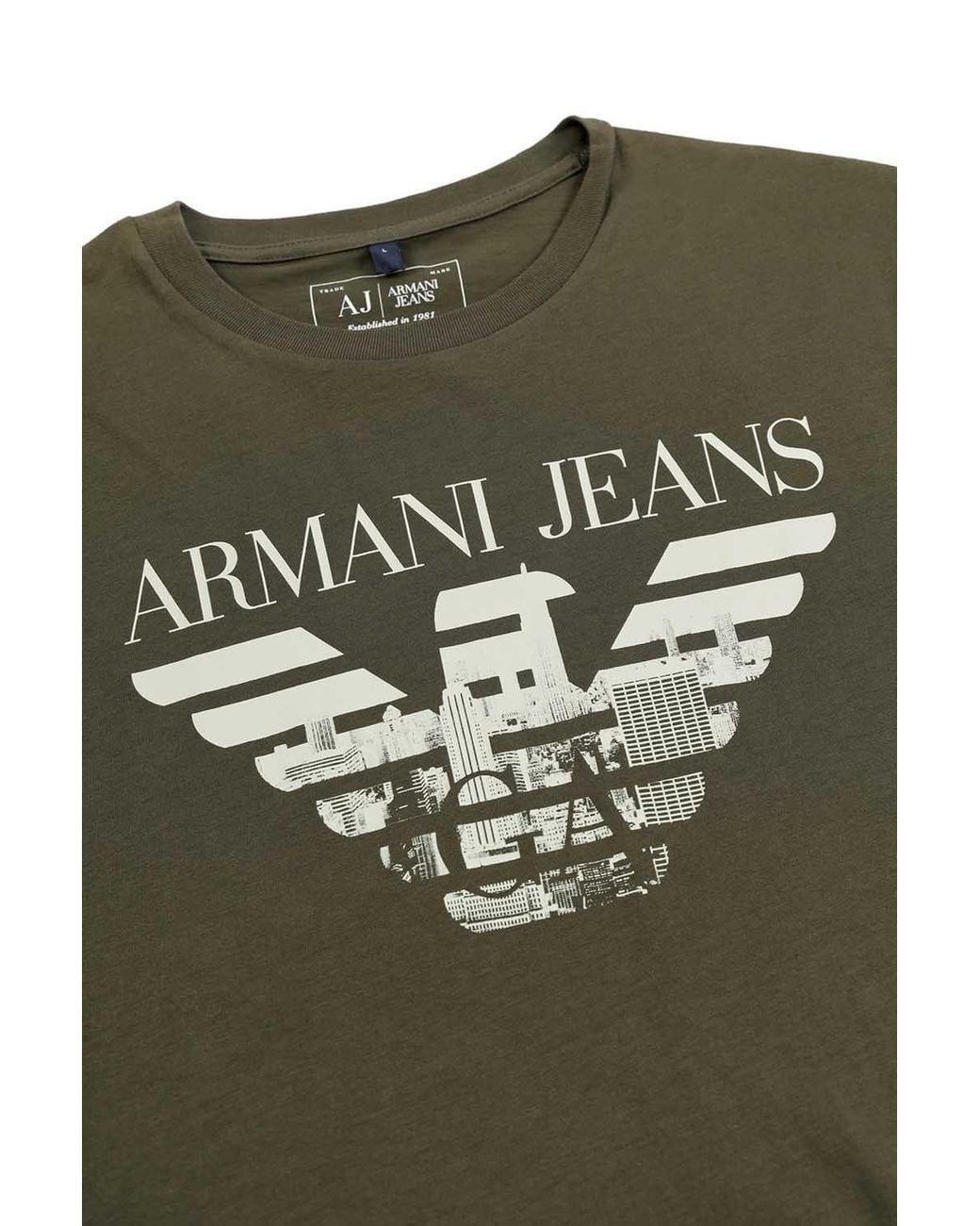 Armani Jeans Green Round-Necked Logo T-Shirt for men