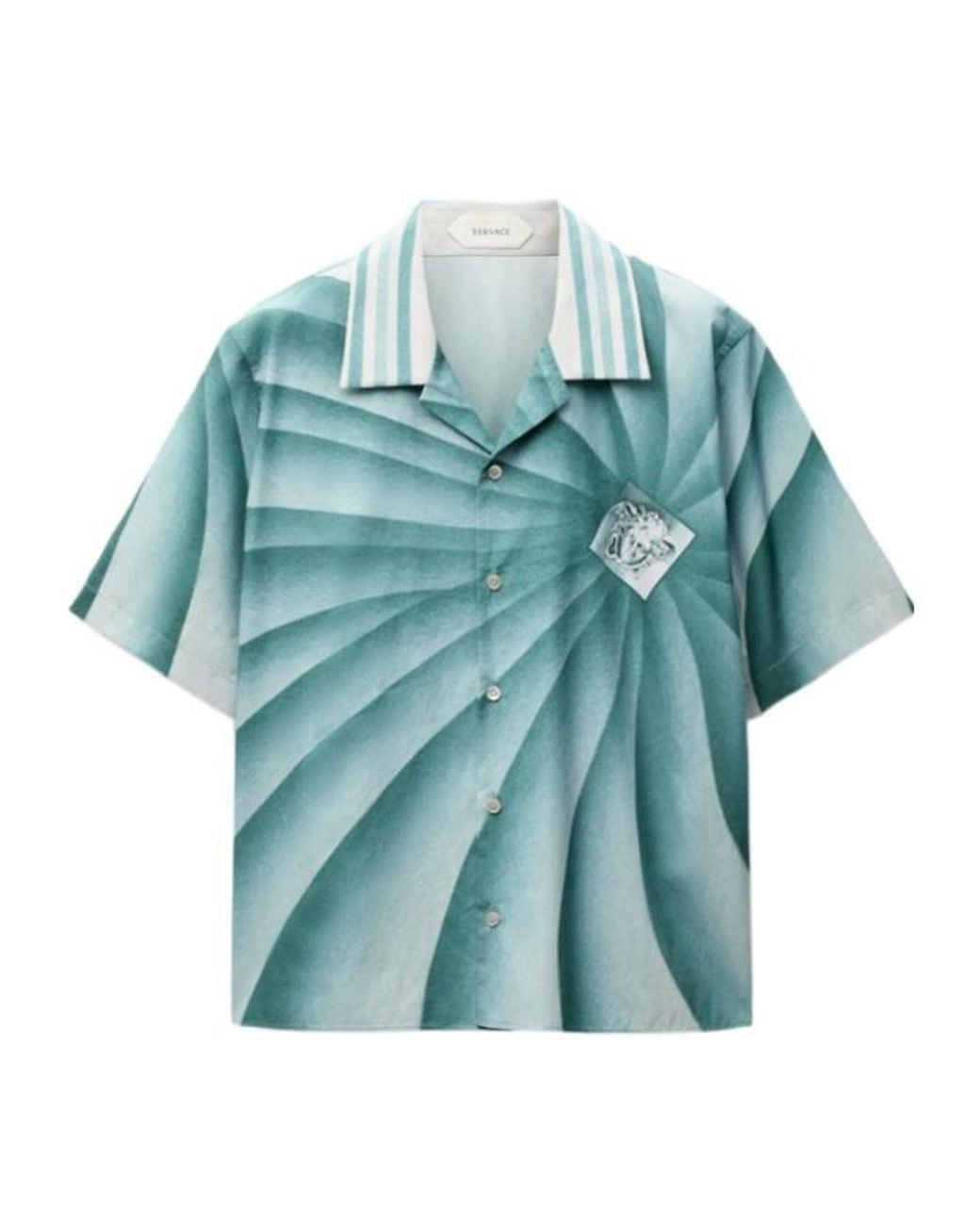 Versace Blue Printed Cotton-Poplin Shirt for men