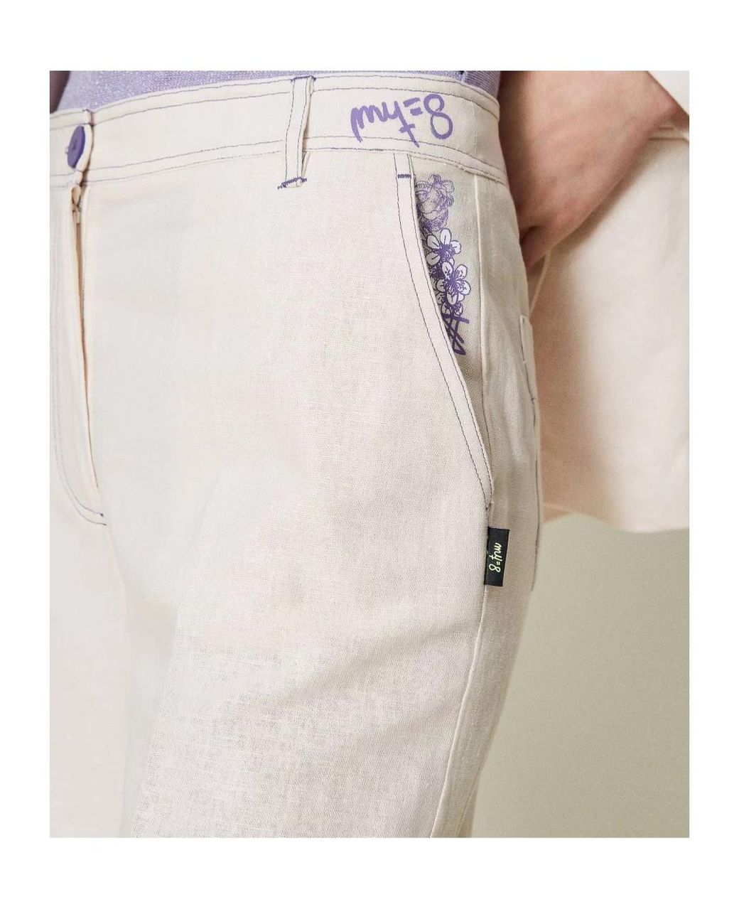 Twinset White Floral-Embroidered Palazzo Pants