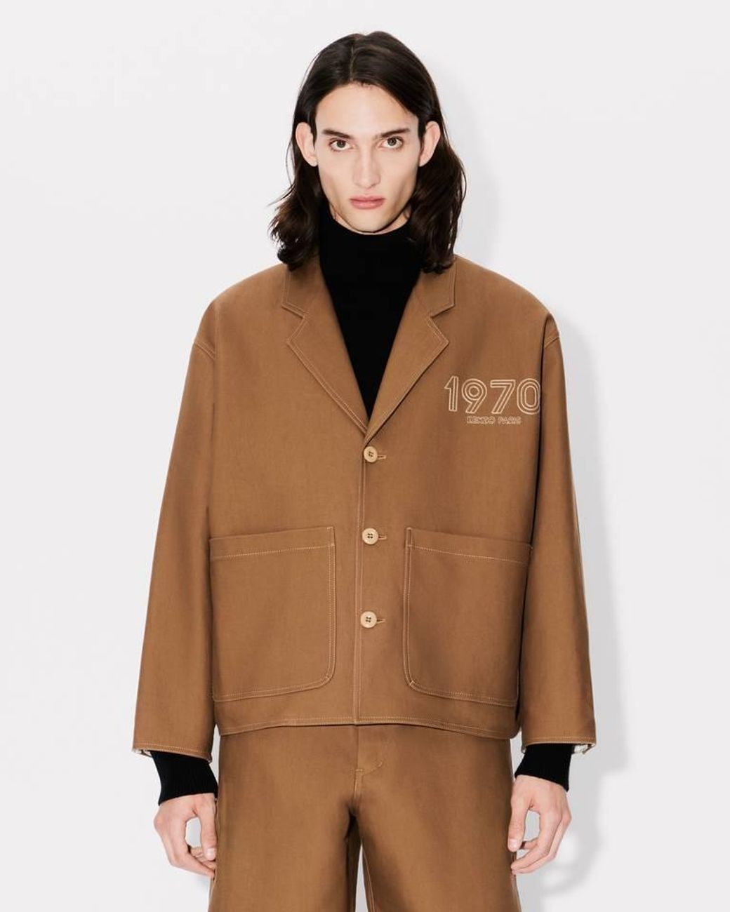KENZO Brown Logo Embroidered Workwear Jacket for men