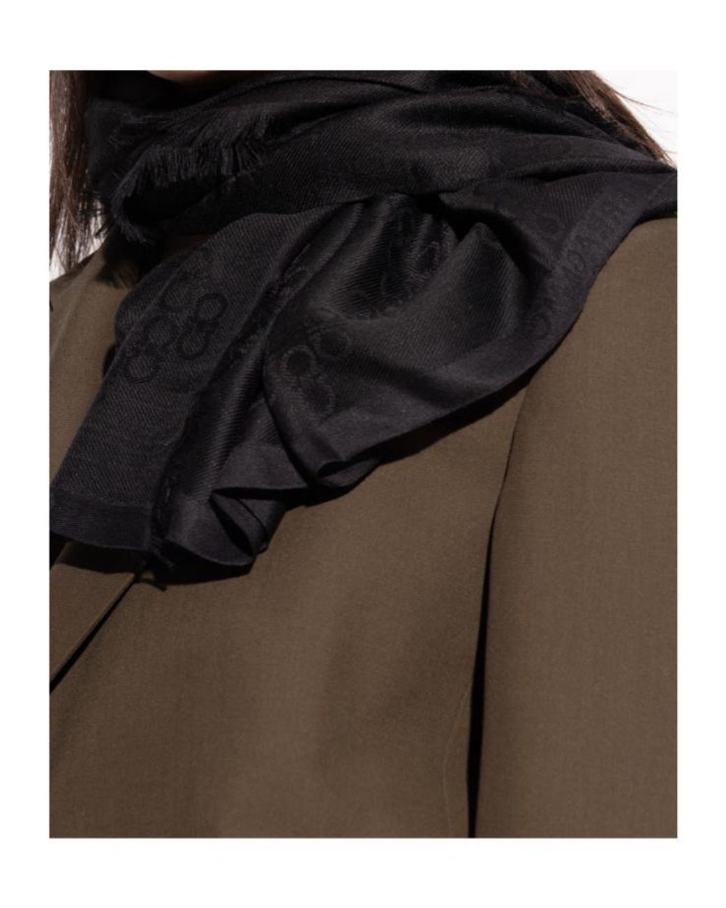 Ferragamo Black Ferragamo Monogram Fringed Scarf
