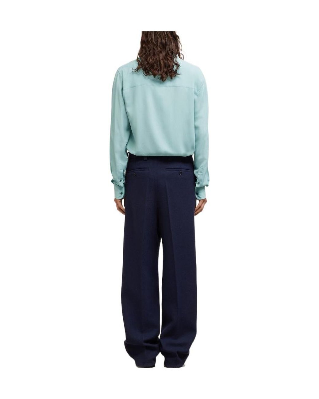 AMI Blue Button-Up Crepe Shirt for men