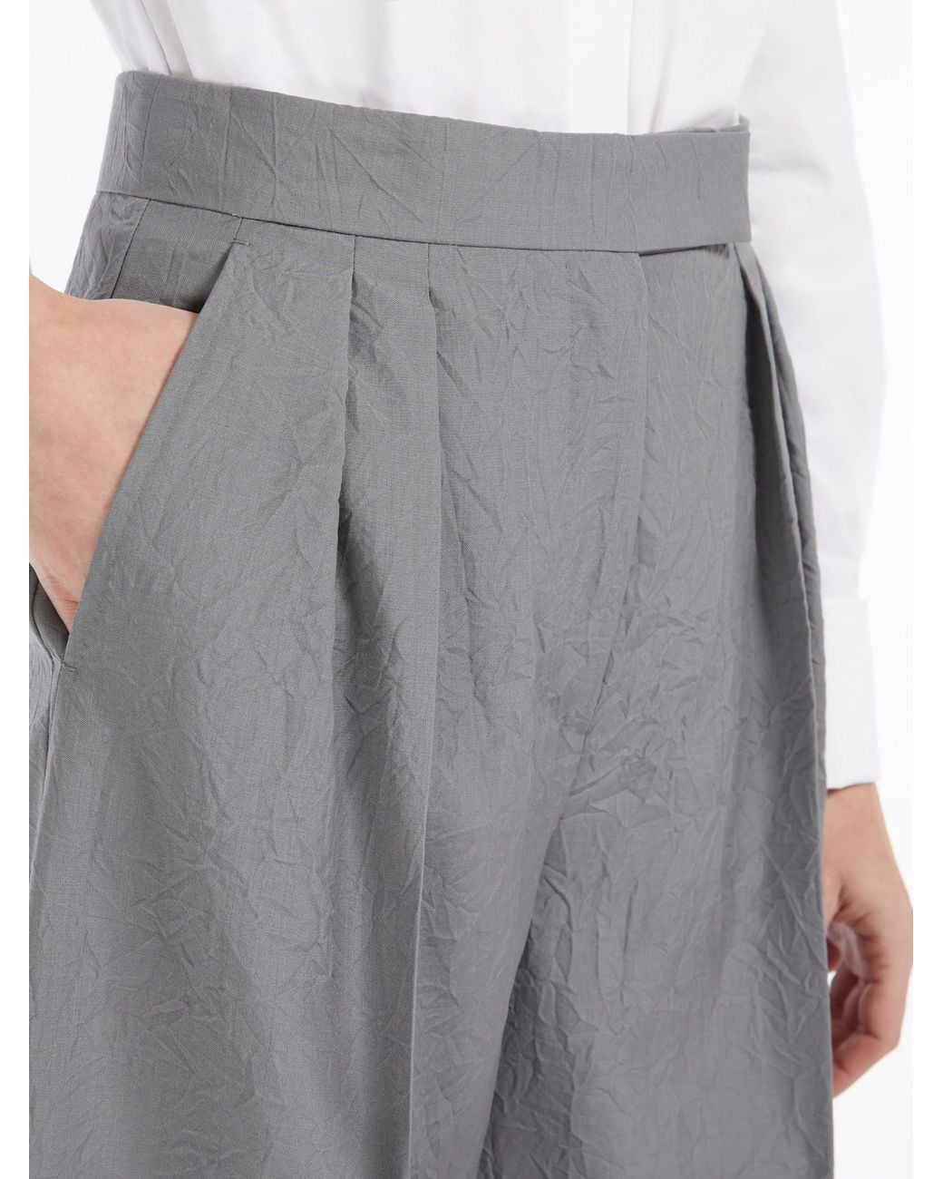 Max Mara Gray Acinoso Pleat Detailed Wide-Leg Trousers