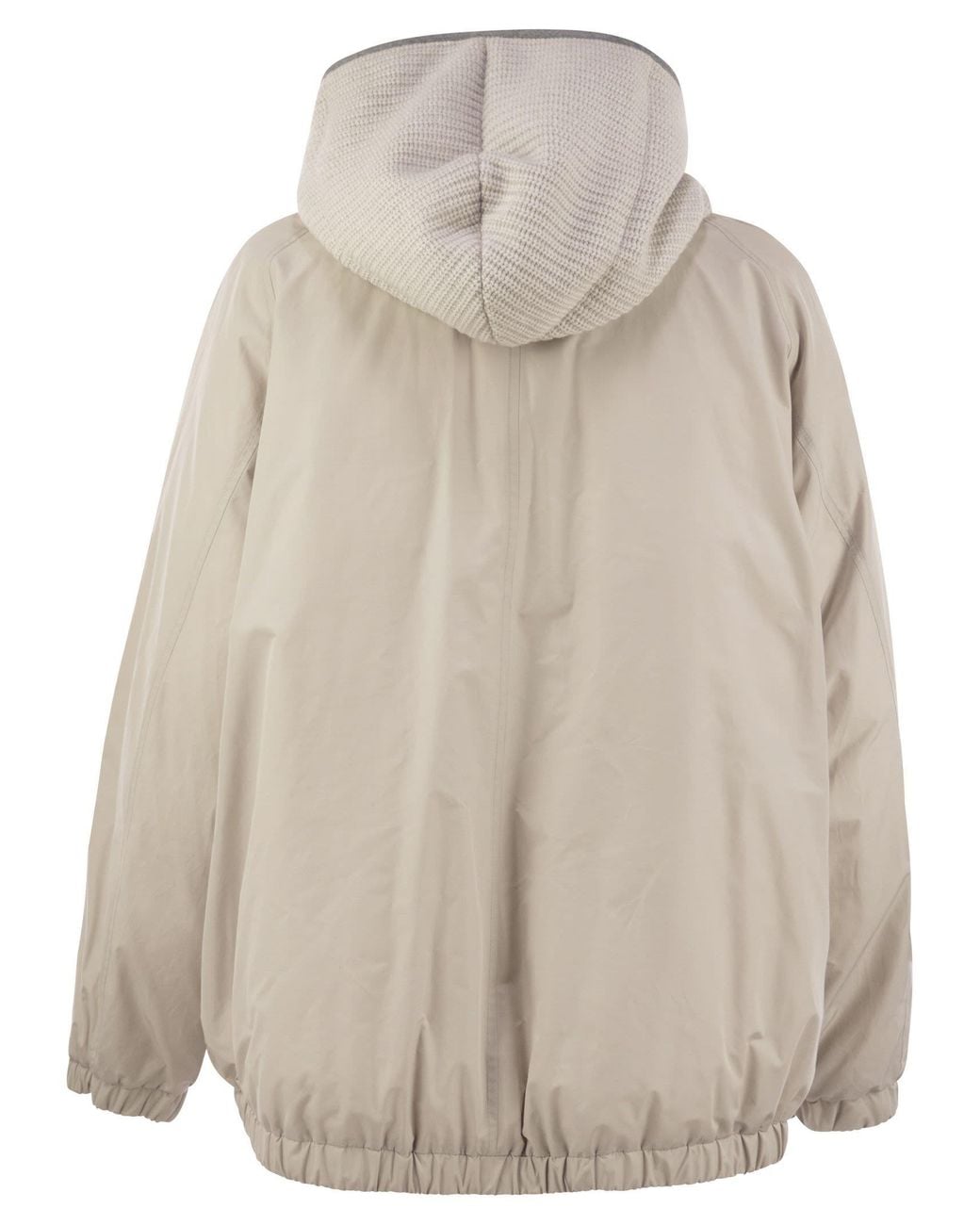 Brunello Cucinelli Natural Water-Repellent Techno Cotton Taffeta Down Jacket With Hood