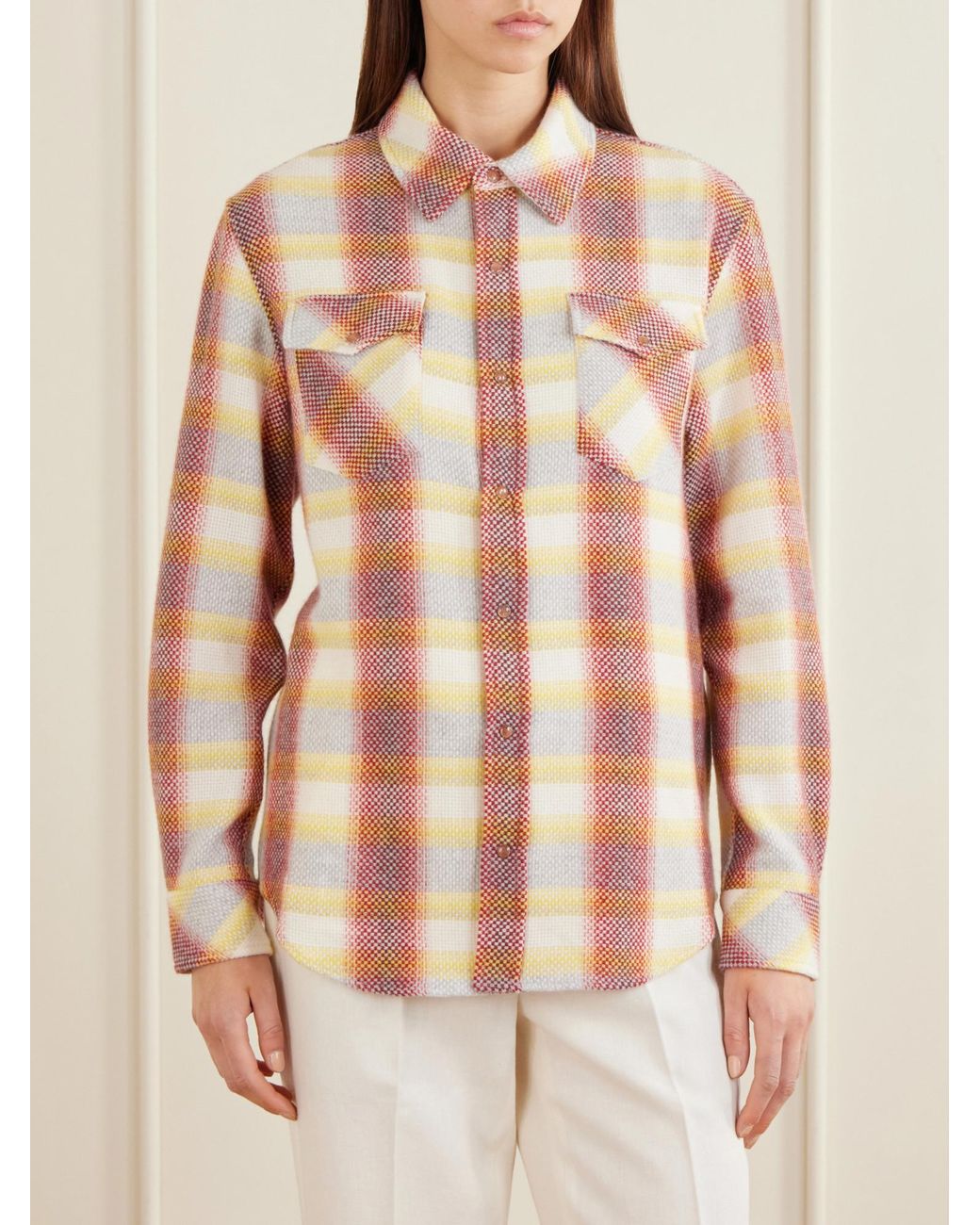 God's True Cashmere Pink Rose Blume Checked Cashmere Shirt