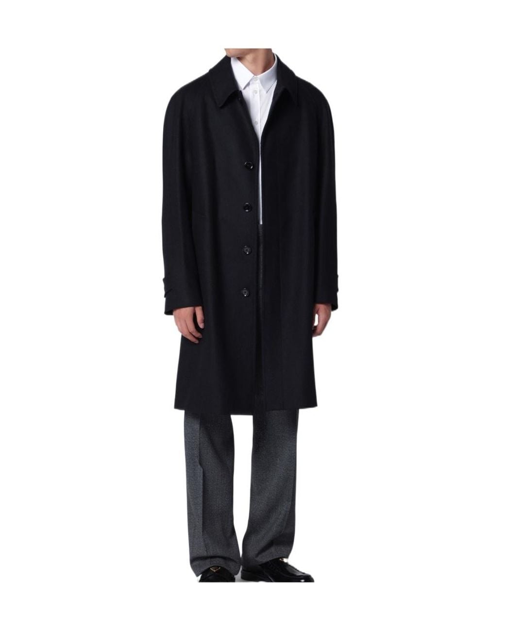 Lardini Black Herringbone-Weave Buttoned Coat for men
