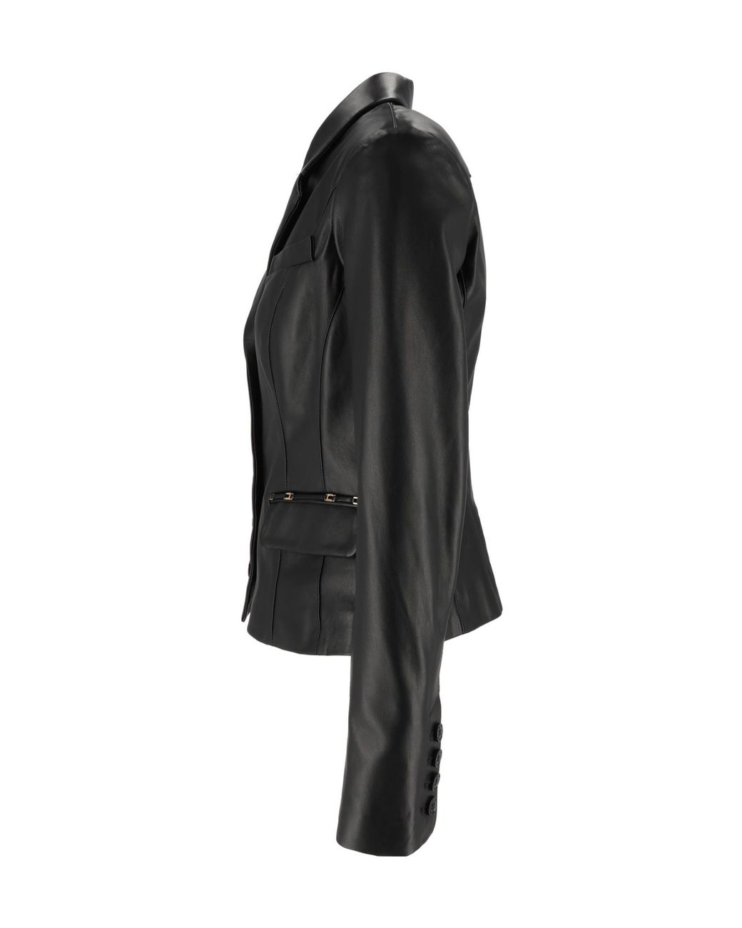 Elisabetta Franchi Black Logo Detailed Leather Jacket