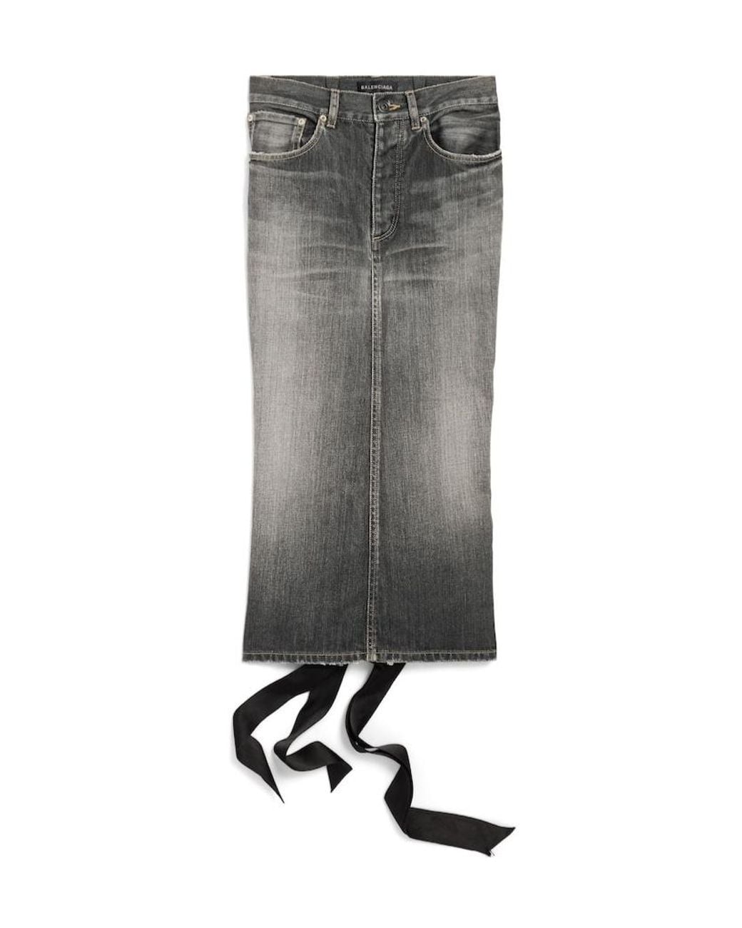 Balenciaga Gray Lace-Up Denim Skirt