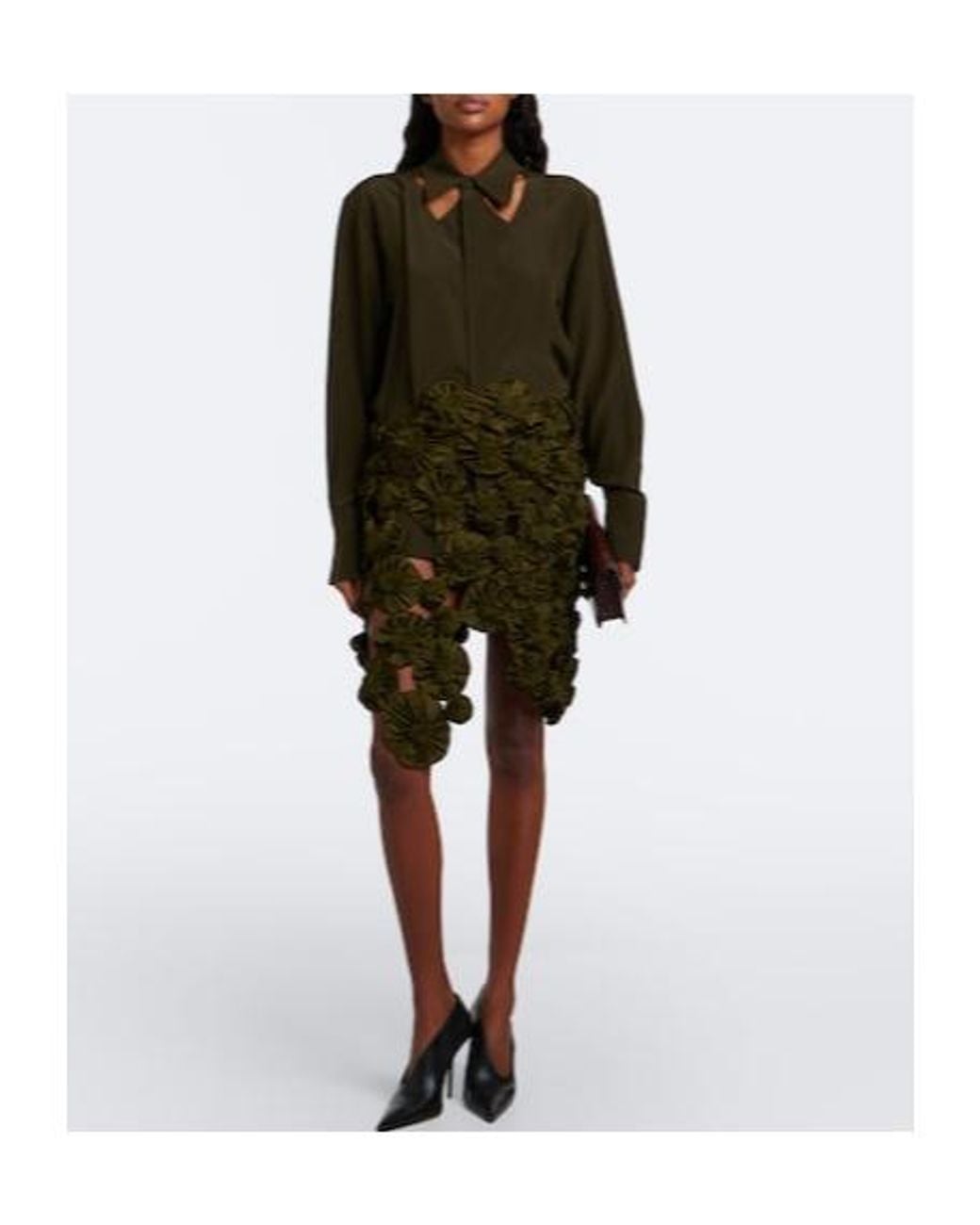 Victoria Beckham Green Floral-Decorated Midi Dress