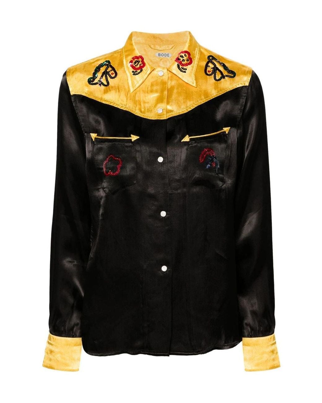 Bode Black Sequin Rodeo Satin Shirt