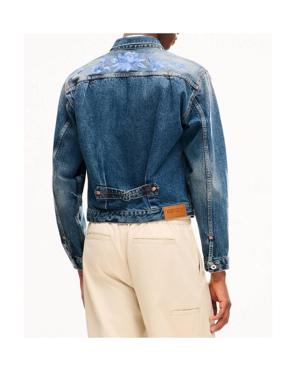 KENZO Blue Wildflower' Cropped Pleated Trucker Jacket for men