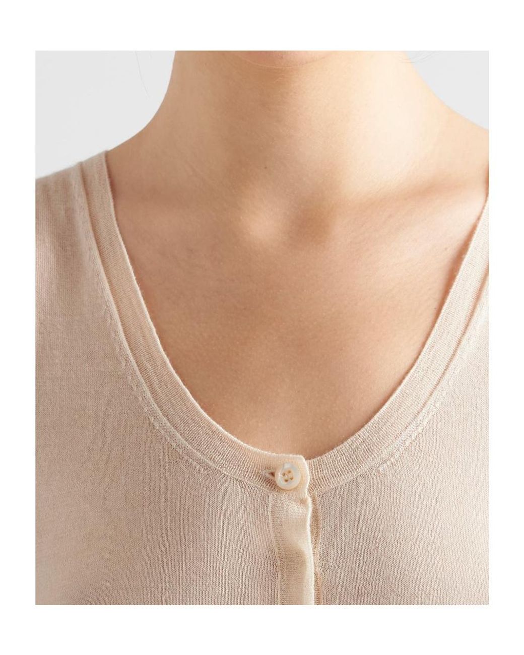 Prada Natural V-Neck Buttoned Tank Top