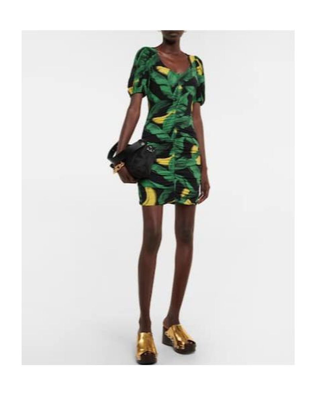 Ganni Green Tropical Print Dress