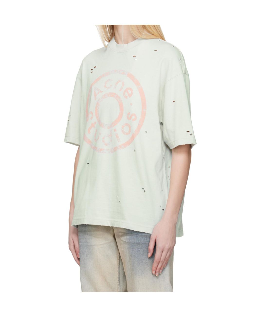 Acne White Logo Printed Crewneck T-Shirt for men