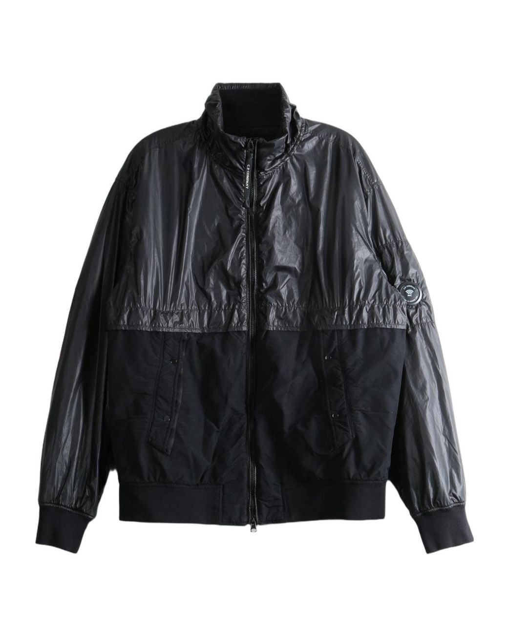 C P Company Black Panelled Zip-Up Bomber Jacket for men