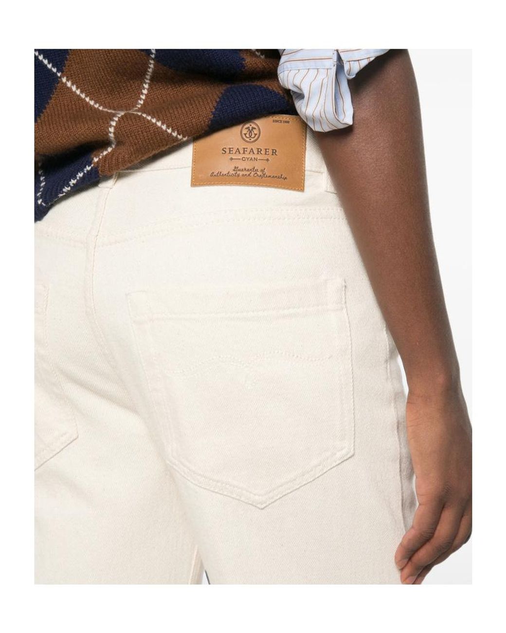 Seafarer White Logo-Patch Wide-Leg Jeans
