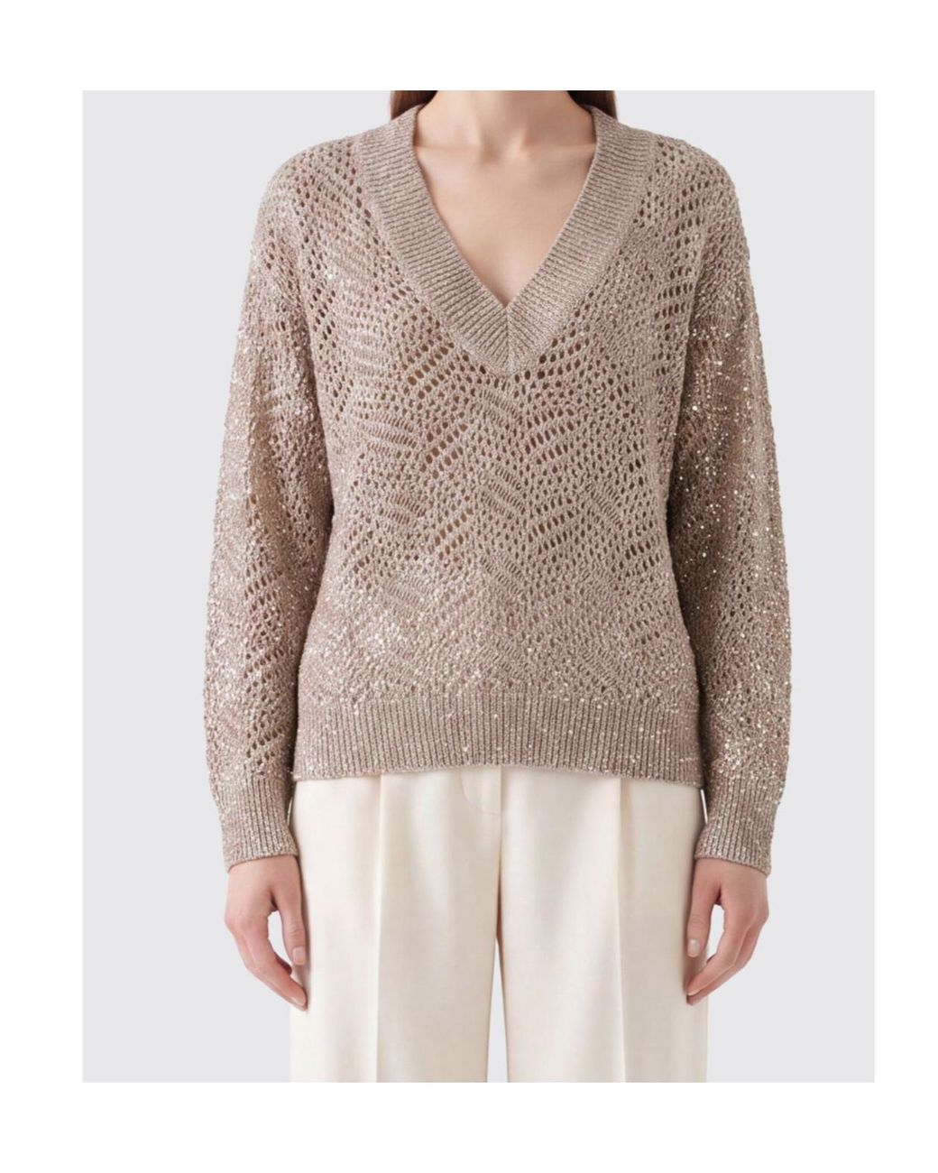 Brunello Cucinelli Gray Dazzling Abstract Leaf Sweater