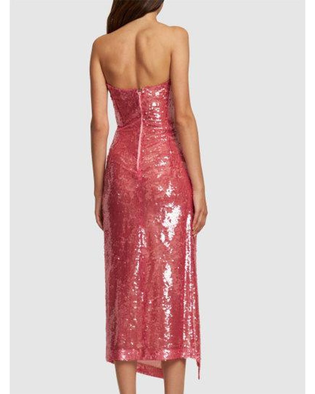 The Attico Red Medium-Length Sequined Strapless Dress