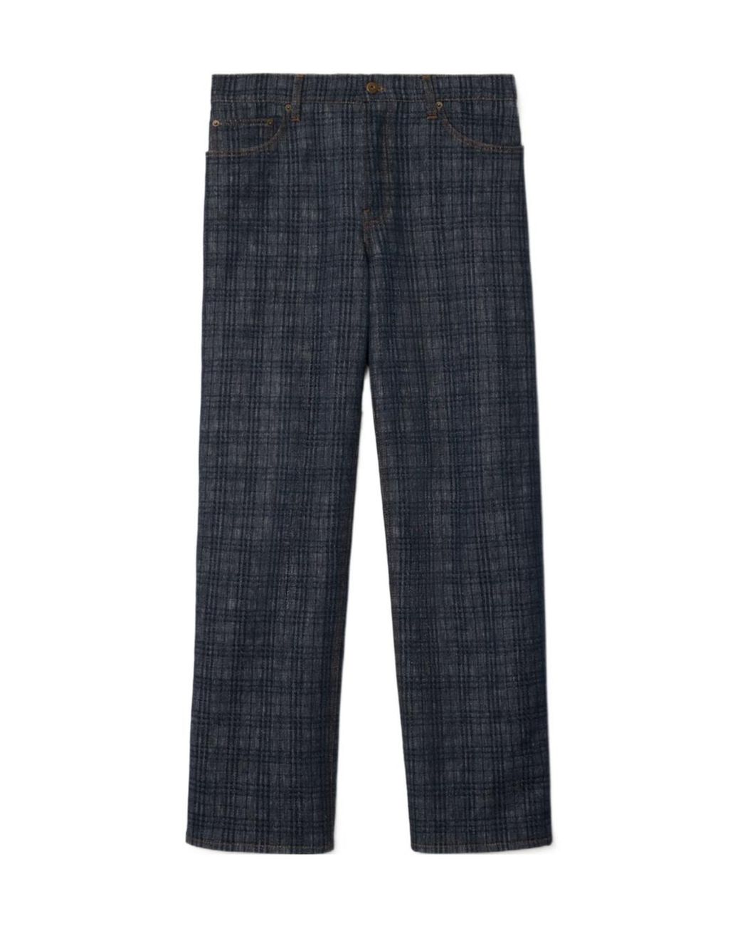 Burberry Blue Loose Check Denim Jeans for men