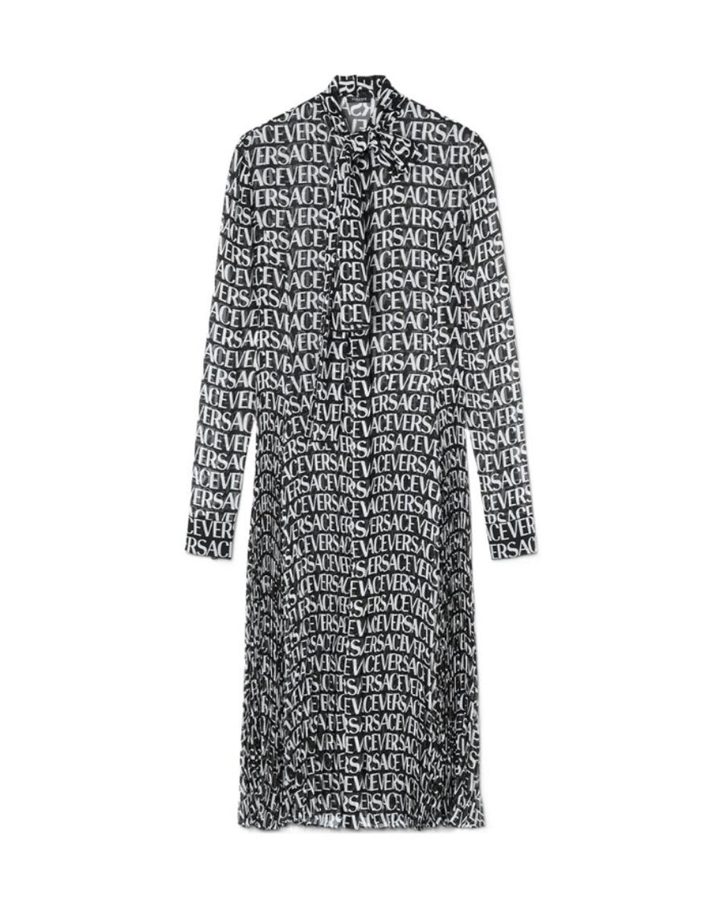 Versace Gray Logo Print Sheer Midi Dress