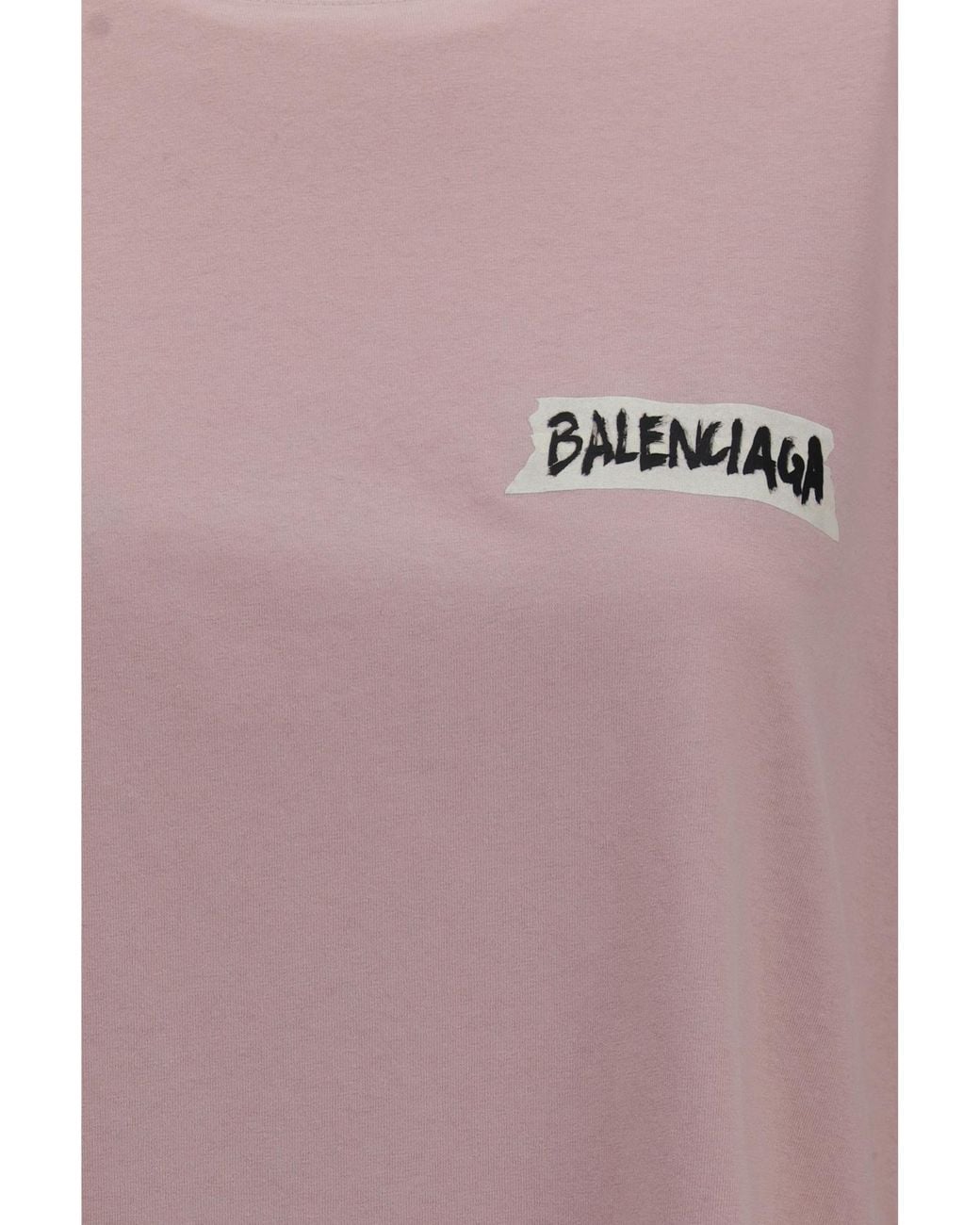 Balenciaga Pink T-Shirt Masking Tape Vestibilità Media
